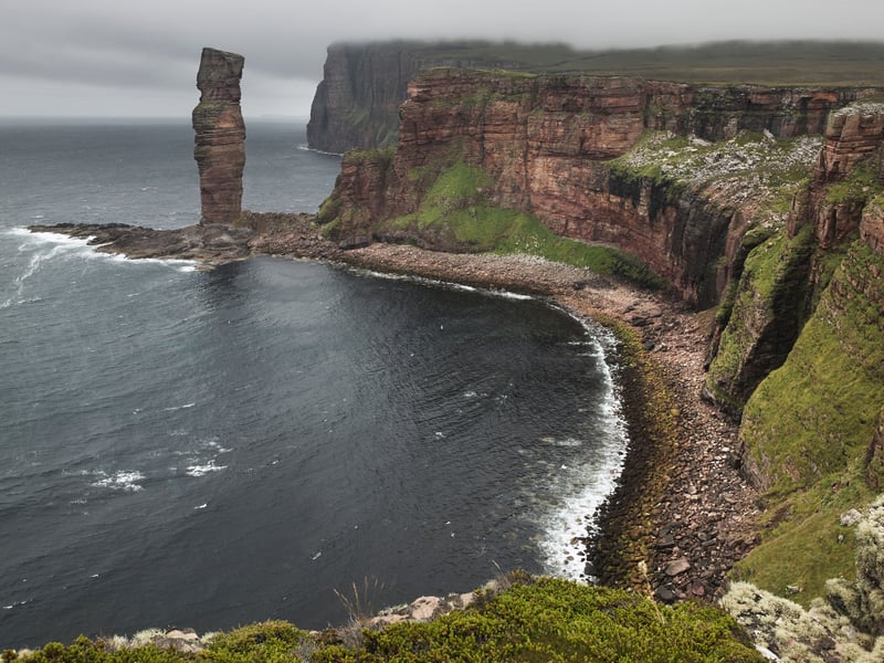 One of many great coastal walks on Orkney, this stunning 9km walk along dramatic cliffs takes you past Rackwick Bay to the famous Old Man of Hoy sea stack.