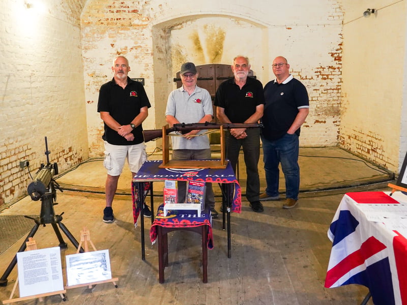 The Pompey Pals, remembering fallen soldiers form the Navy and army around the Portsmouth area. Exhibiting their world war guns and memorial materials at Festival at the Fort Brockhurst in Gosport. Pictured is Chris Pennycook, Mike Hill, Ian White Wood and Graham Chadwick. Pictured by Alec Chapman