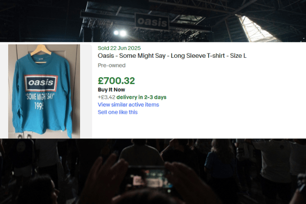 A highly coveted item for dedicated fans, this vintage long-sleeve t-shirt proudly displays allegiance to Oasis's beloved 'Some Might Say' era. Its vibrant teal colour and classic design make it a distinctive piece of band history. This particular pre-owned garment proved its significant value by selling for an impressive £700.32, highlighting the demand for unique period merchandise.
