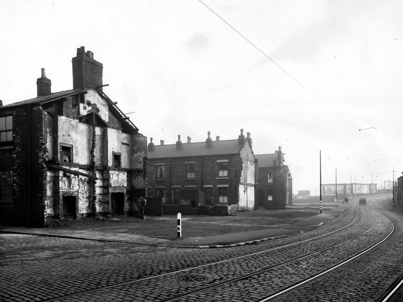 This view from November 1943 looks across Balm Road, to Barmouth Street and Terrace, the end houses of which have been demolished.