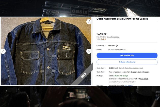 An exceptionally rare and highly stylish piece of Oasis history, this Knebworth Levi's Denim Promo Jacket is truly a collector's dream. Combining the iconic Levi's brand with the legendary 1996 Knebworth gigs, this promotional item was not widely available, making it incredibly scarce. In 'like new' condition, its pristine state highlights its immense value as a piece of music and fashion history. This unique jacket recently sold for an impressive £669.72, underscoring its status as a top-tier collectible for discerning fans.