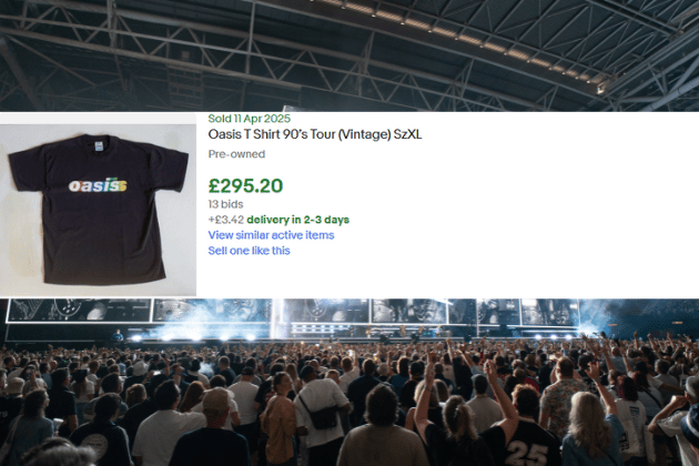 This classic black tour t-shirt, sporting the iconic multi-coloured Oasis logo, immediately transports you back to the band's explosive 90s dominance. As a pre-owned, authentic piece of their touring history, it captures the raw energy of their live performances. Its enduring appeal was evident as it sold for a robust £295.20, a testament to the timeless nature of their brand.