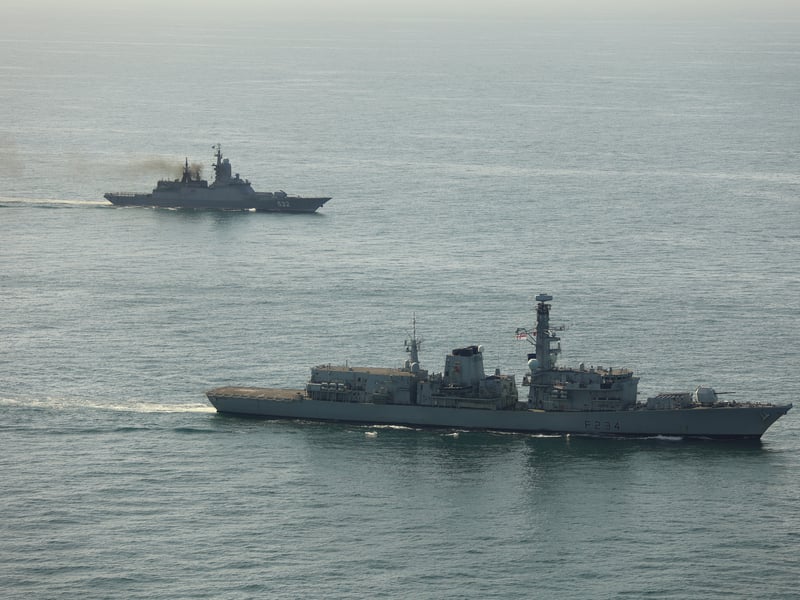 HMS Iron Duke and other Royal Navy assets were deployed from Portsmouth to stalk several Russian ships sailing in British waters. Pictured: The Type 23 frigate shadowing RFN Boikiy