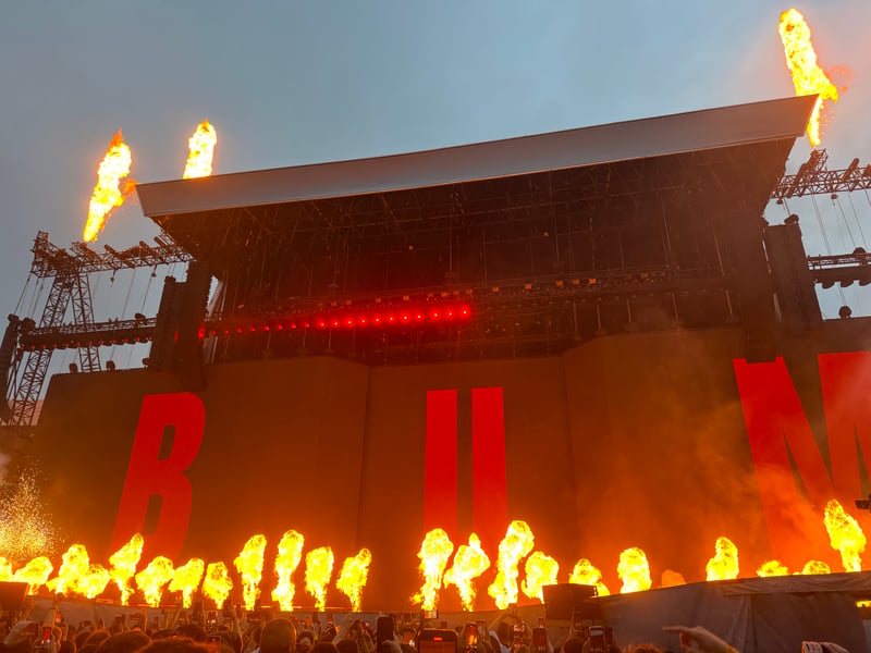 Fireworks and flames lit up the stadium.
