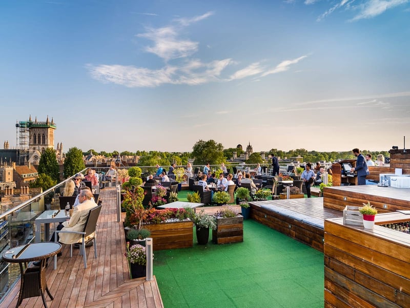 The Roof Terrace at Varsity in Cambridge is an excellent spot for amazing day-to-night views, which is loved by locals and visitors alike.