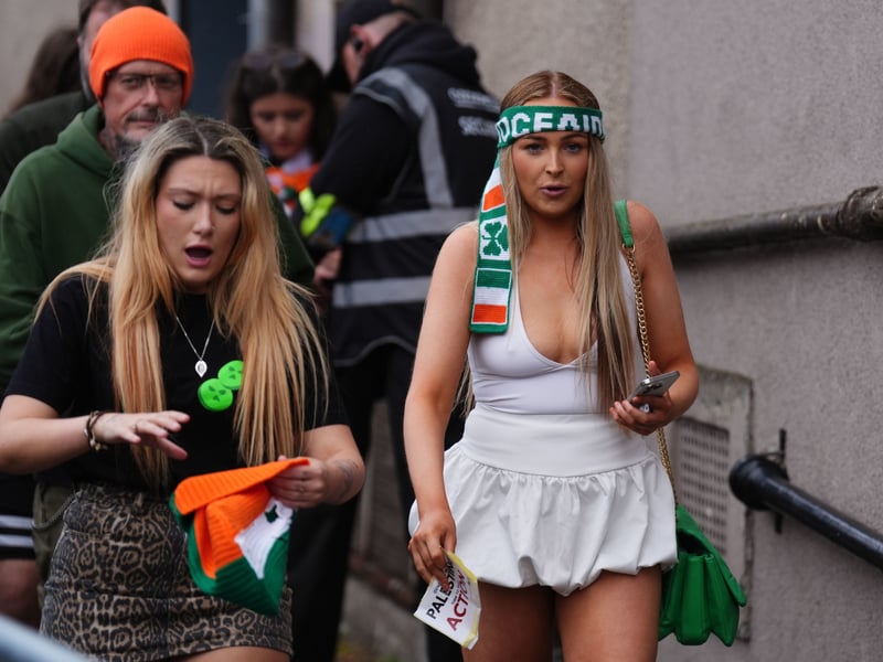 Kneecap fans arrive at the gig at Glasgow's O2 Academy.
