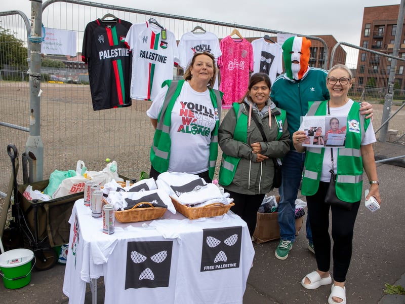 Merchandise stand outside Kneecap's Glasgow gig.