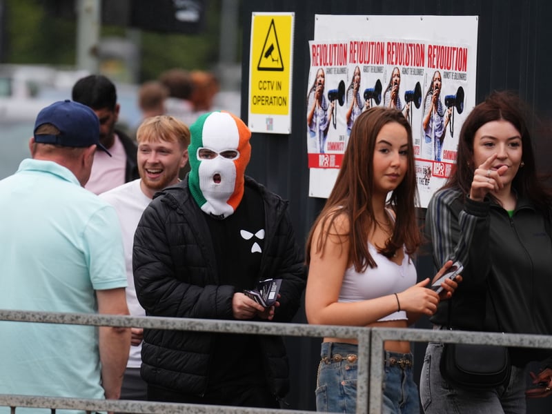 Kneecap fans queue up outside the gig at the O2 Academy.