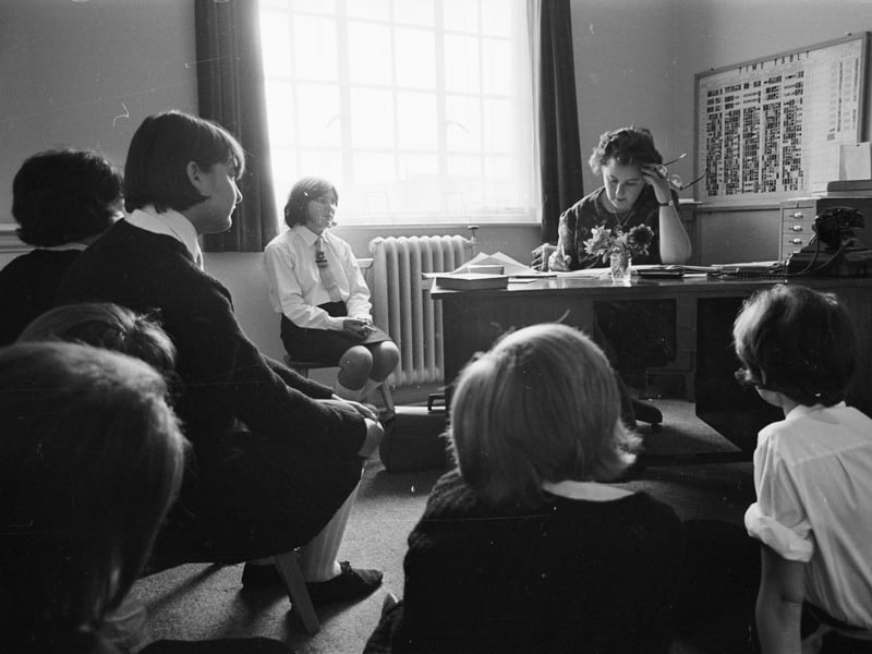 Dorothy Masterman, headteacher of Hilsea School, Portsmouth,with some of her pupils in September 1965
