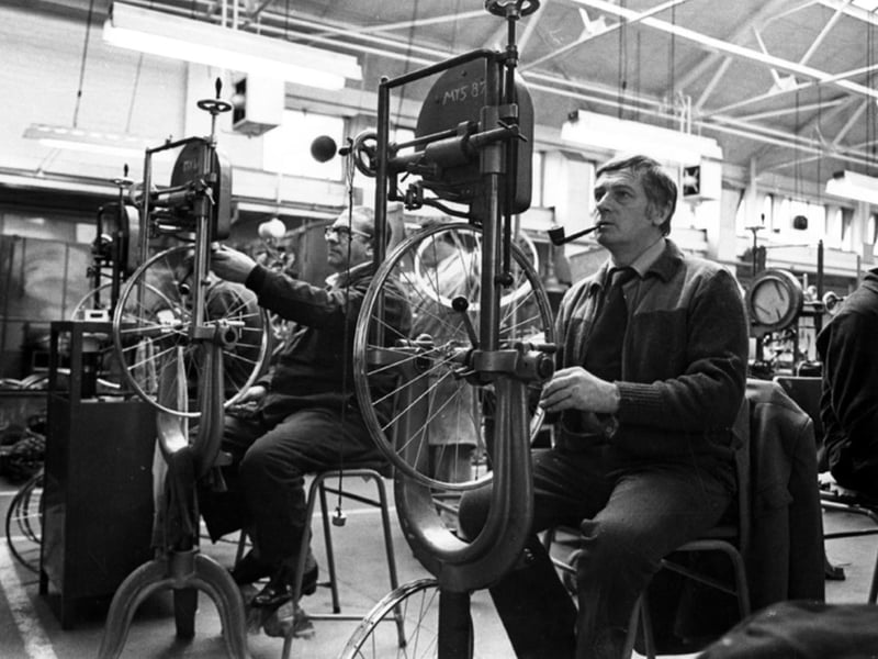 Workers at a Remploy site in Sheffield, possibly on Bramall Lane, in January 1981