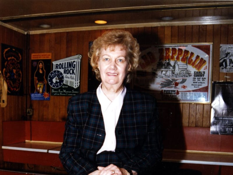 Olga Marshall, landlady of the Wapentake Bar, Wellington Street, Sheffield, in October 1995