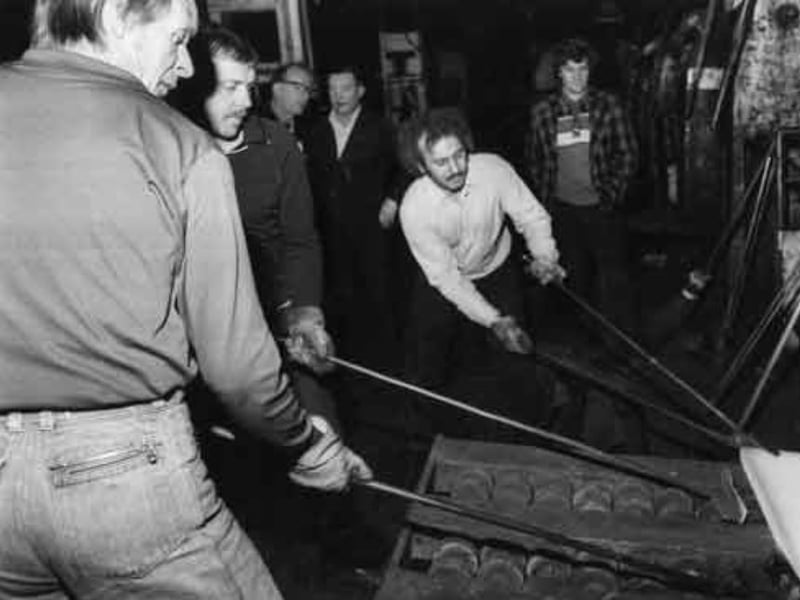 Staff at Burys and Co, Regent Works, steel manufacturers, on Penistone Road, Sheffield, in 1982