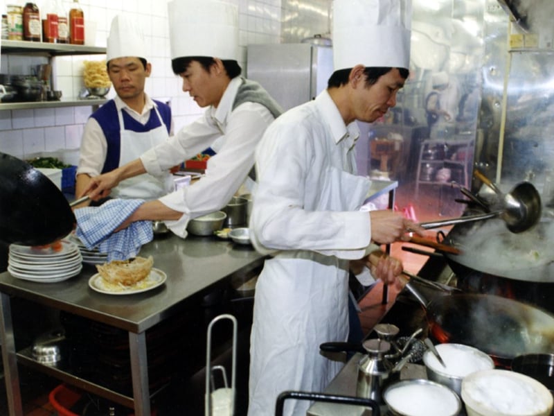 Staff working in the kitchen at Candytown Restaurant, London Road, Sheffield, in September 1994