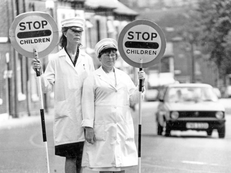 Lollipop ladies on Sharrow Lane, Sheffield, in July 1986