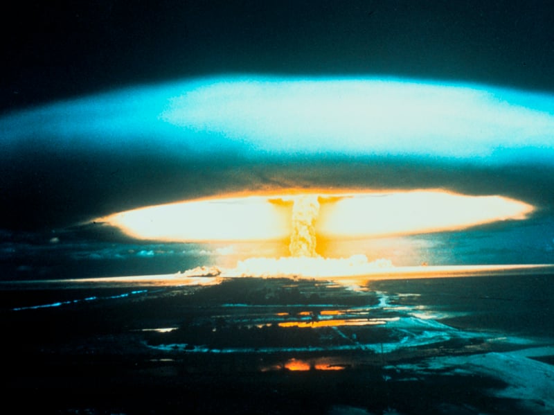 The 'Licorne' French nuclear test explosion at Fangataufa Atoll in French Polynesia, on July 3, 1970