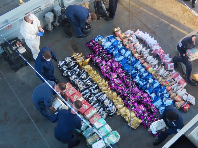 Pictured is the huge stash of 340kg of heroin and 83kg of methamphetamine, valued at £5.4m.