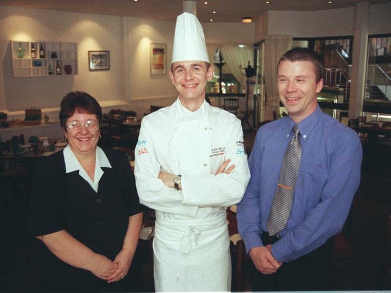 Head chef Sean Wallace, supervisor Marie Carr and manager Lee Smith at the Encore restaurant at Sheffield's Crucible theatre in 1999