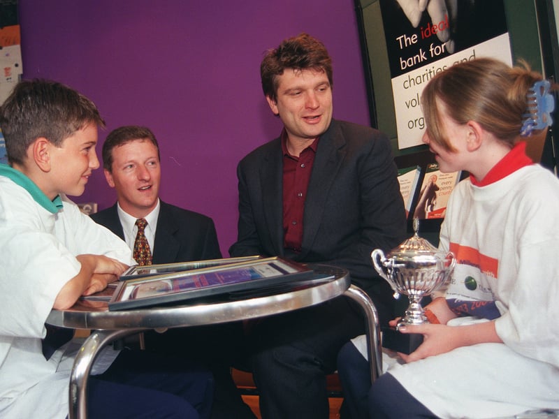 The Full Monty director Peter Cattaneo discusses film-making with Joe Bottomley and Michaela Bird at Sheffield's Showroom Cinema in 1999. Pictured with them is Yorkshire Cable director Ian Bottomley.