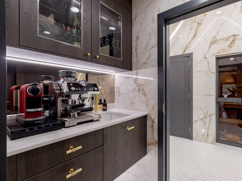Off from the office, which features granite topped units, there is also a coffee making area.
