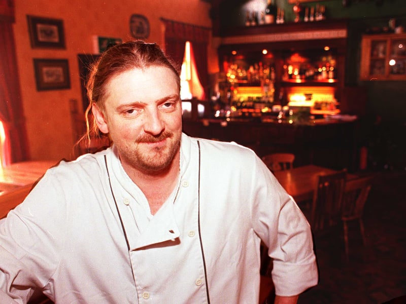 Head chef Nick Wilkes in the restaurant at the Cricket Inn, Penny Lane, Totley, Sheffield, in 1999