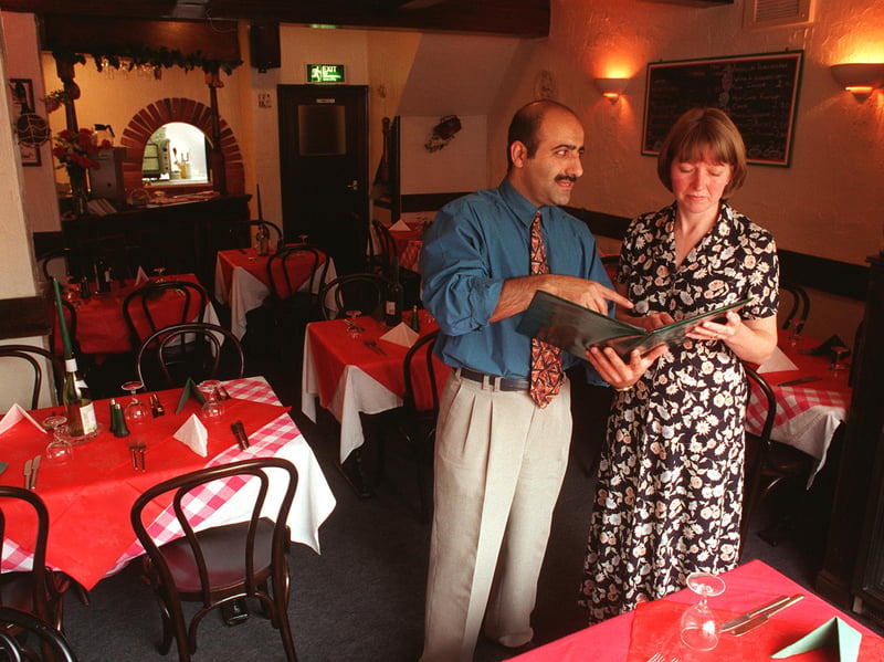 Hussein and Linda Kamkar at Piccolo's restaurant, Convent Walk, Sheffield, in June 1998