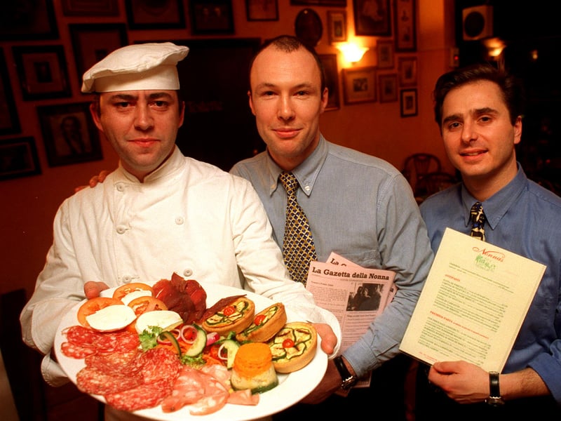Head chef Wayne Severn with partners Maurizio Mori and Gian Bohan at Nonna's restaurant, Ecclesall Road, Sheffield, in 1998