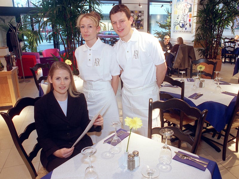 Manager Joanna Barker with waiting staff Lisa Gibson and Steve Bartlett at ASK Italian Restaurant, Cambridge Street, Sheffield, in 1999