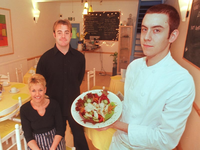 Chef Tom Judge with Dominic Butterell and manager Gail Heath at Freon restaurant, Ecclesall Road, Sheffield, in November 1999