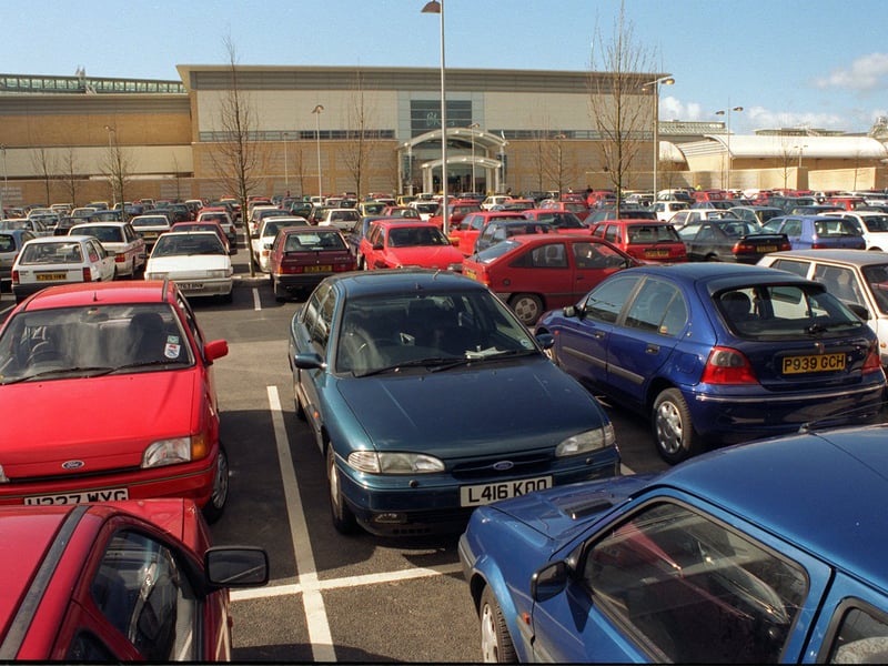 A packed car park in April 1997. It opened with 5,000 free parking spaces on site – which, if lined up, would cover the distance from White Rose to Leeds Bradford Airport.