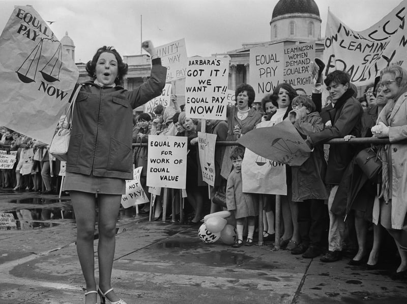 An equal pay for women demonstration in Trafalgar Square, London, on May 18, 1969