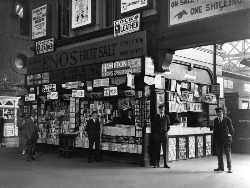 The WH Smith stall at Charing Cross station, London, in around 1924