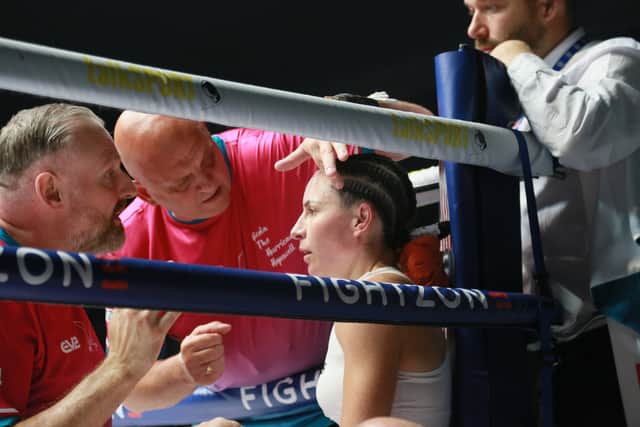 Nicola Hopewell listens to her corner