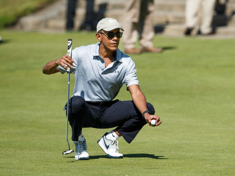 Barack Obama first visited Scotland in 2017 when he spoke at a charity event at the Edinburgh International Conference Centre organised by the Hunter Foundation, before playing golf at St Andrews (pictured). He returned in 2021 to speak at the COP26 climate conference in Glasgow.