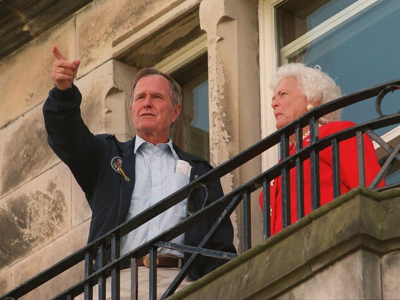 George H. W. Bush was famously a huge golfer, as were his family - his father was president of the United States Golf Association. Bush made several visits to Scotland to play golf on a number of famous courses - including Troon, Carnoustie and St Andrews. He was also in St Andrews for the 1995 Open Championship (pictured), watching American John Daly take the title.