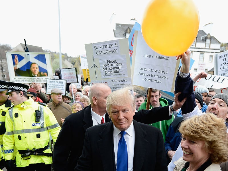Donald Trump also attracted protestors when he addressed the Scottish Parliament in 2012. 