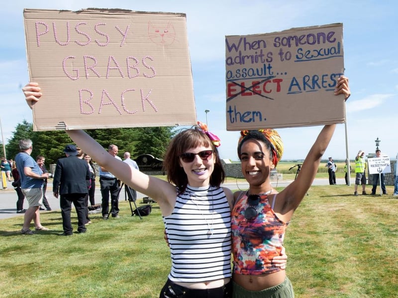 Protestors in Aberdeenshire highlighted some of Trump's well-publicised comments about women.