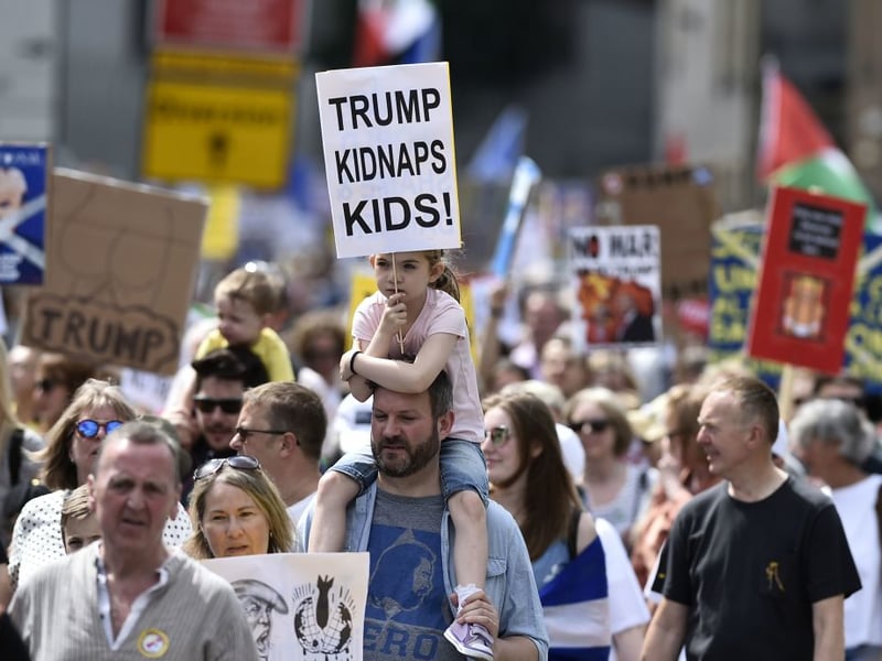 On the third day of the visit protestors took to the streets of Edinburgh.