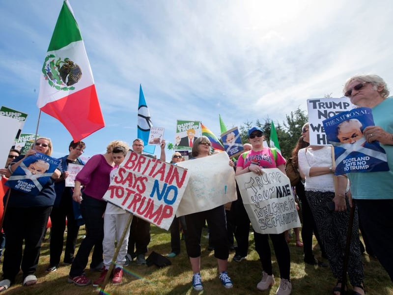 Protestors outside the Trump International Golf Links in Aberdeenshire.