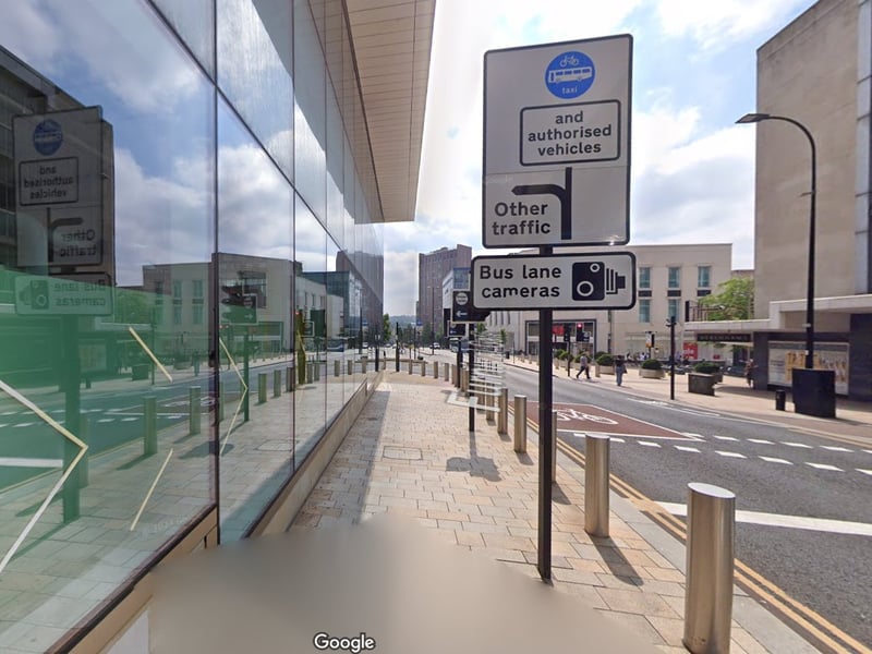 6th: Furnival Gate bus lane
Penalty charge notices issued: 4764
Number cancelled: 784
Value of fines issued: £250,035.00
Amount paid: £134,685.33
Photo: Google
