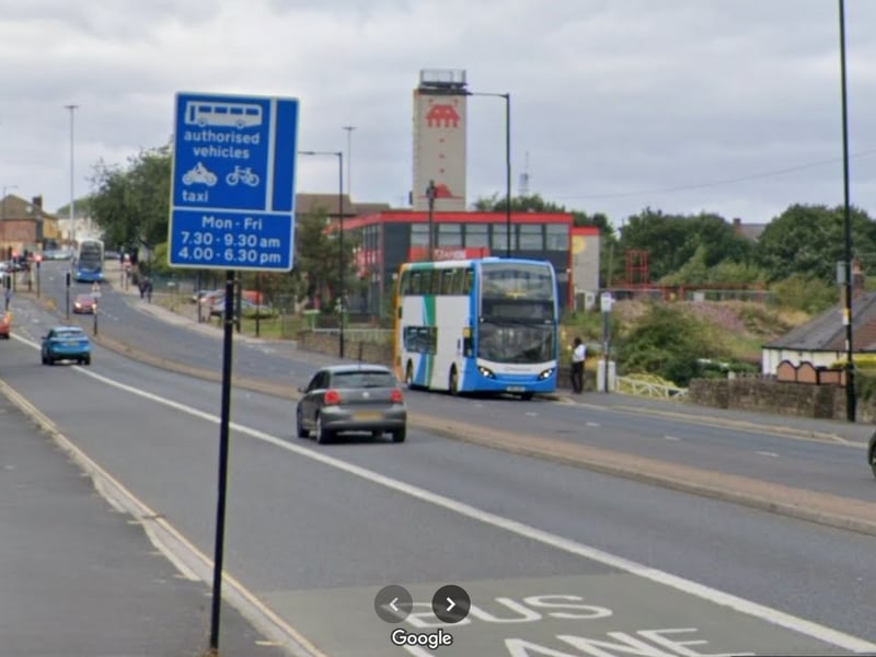15th: Mansfield Road bus lane:
Penalty charge notices issued: 916
Number cancelled: 69
Value of fines issued: £45,615.00.
Amount paid: £28,968.54.
Photo: Google