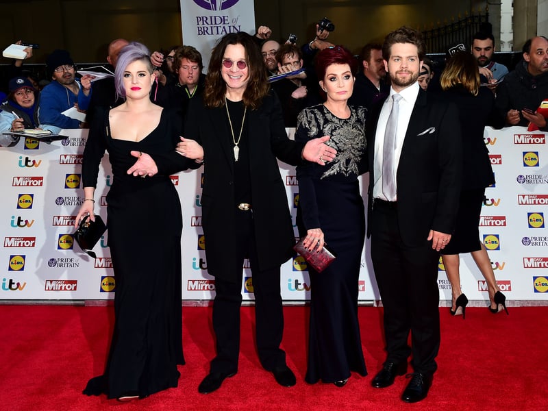 From left, Kelly Osbourne, Ozzy Osbourne, Sharon Osbourne and Jack Osbourne arriving at the 2015 Pride of Britain Awards.