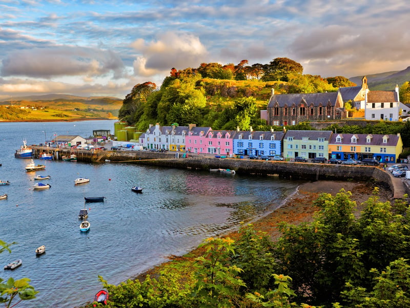 Technically one of the easiest island to get to in Scotland is Skye, as it is accessible by bridge so there's no need to rely on ferries. It's quite a distance to get to from most of Scotland's most populated areas though - it takes between four and five hours to get to the bridge from Glasgow, Edinburgh, Aberdeen and Dundee. Once you get to Skye there's enough to see and do to keep you busy for weeks - including Dunvegan Castle & Gardens, the Fairy Pools, Fairy Glen, Portree (pictured) and the Talisker Distillery.