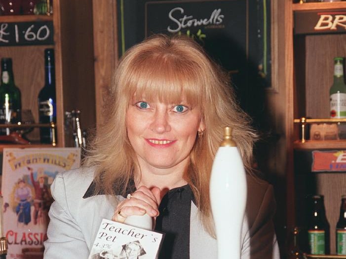Manager Anna Jones at The Griffin pub, Ecclesfield, Sheffield, in 1999