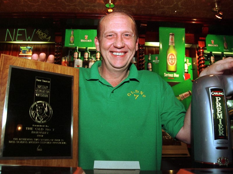 Ian Pearson, landlord of the Old Number Seven pub in Barnsley, with his award from Bass Taverns after scoring 100% in its 'Mystery Shopper' scheme in 1997
