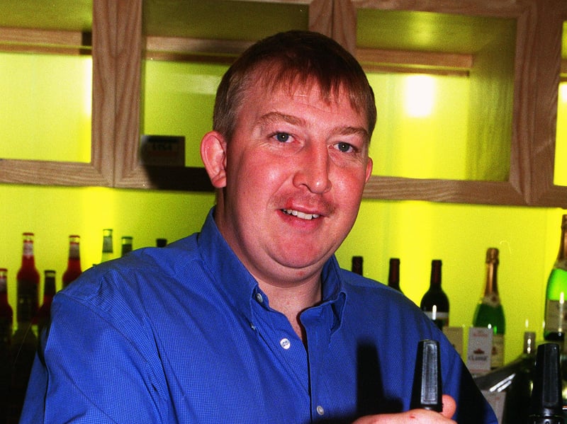 Landlord Ian Holt at the Butterfields bar, Barnsley, in 1999