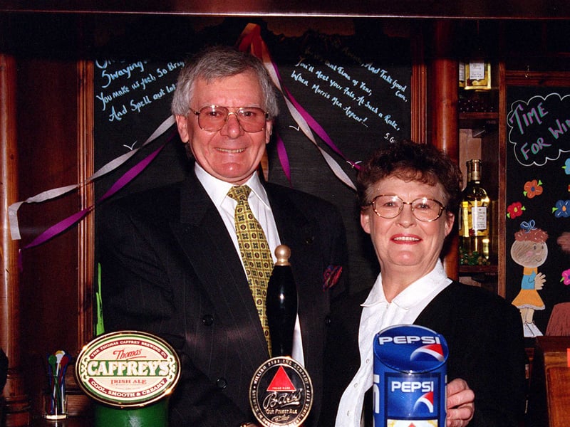 Bob and Denise Pilkington at The Hind pub, East Bawtry Road, Rotherham, in 1999
