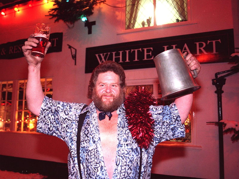 Sam Thackeray, owner of the White Hart pub in Penistone, toasts the success of his new year's party in 1997
