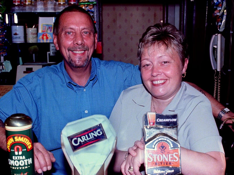 Managers Trevor and Janet Mark at The Crown Inn, Potter Hill, Greasborough, in 1999
