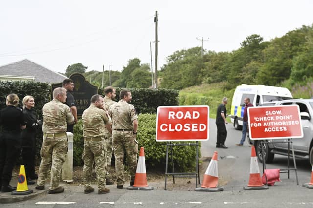 Police and army at Turnberry as preparations get underway for the visit of president Donald Trump.