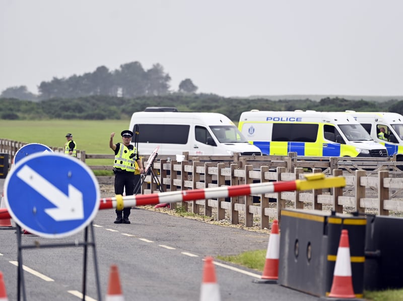 Police road block at Turnberry as preparations get underway for the visit of president Donald Trump.